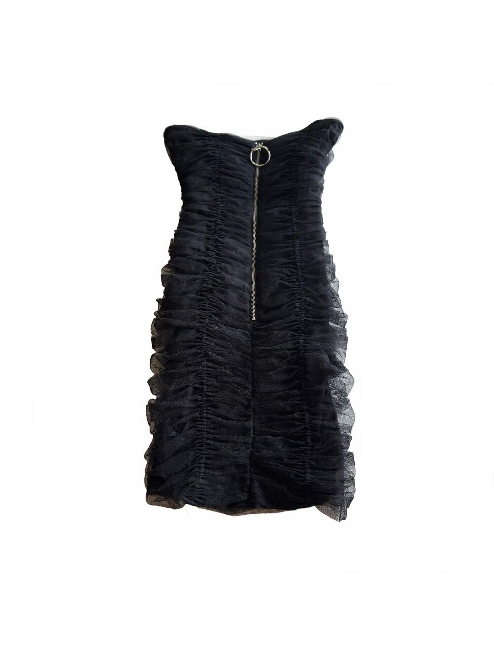 Betsey Johnson Women's Strapless Black Ruched Dress Size 0 with Front Zip
